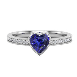 Gold Halo Bezel Set Heart Sri Lankan Sapphire Ring 2 Carats Natural Earth Mined Diamonds