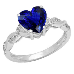White Gold Heart Natural Earth Mined Diamond Ring Blue Sapphire Infinity Style 3.50 Carats
