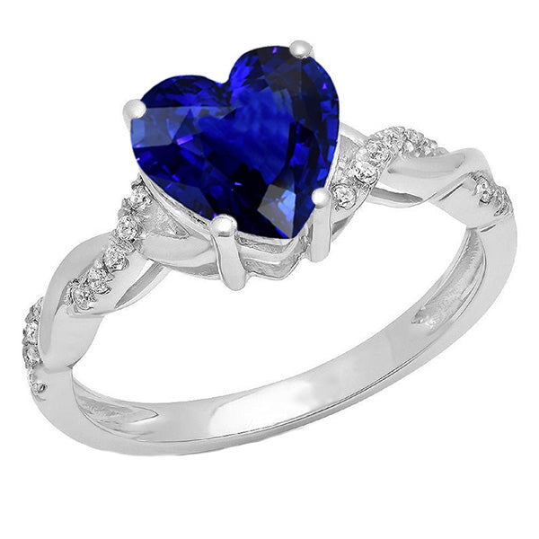 White   Antique Lady’s  Gold Heart Diamond Ring Blue Sapphire Infinity Style