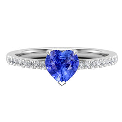 Women's Ring Heart Ceylon Sapphire With Pave Natural Earth Mined Diamond Accents 2 Carats