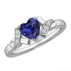 Blue Sapphire Natural Earth Mined Diamond Heart Ring Ribbon Style 2 Carats Ladies Jewelry