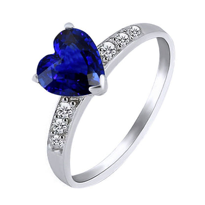 Heart Blue Sapphire  Sparkling Unique Lady’s  Gemstone Ring Accented Diamond