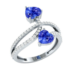 Toi et Moi Natural Earth Mined Diamond Heart Blue Sapphire Ring Twisted Shank 3.50 Carats