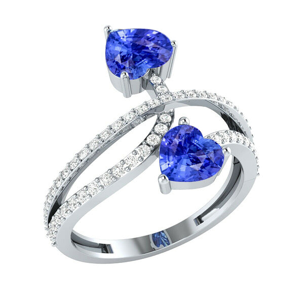 Toi et Moi Heart Blue Sapphire Diamond Ring Twisted Shank  Sparkling Unique Lady’s  