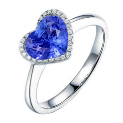 Halo Natural Earth Mined Diamond Heart Shaped Sri Lankan Sapphire Ring 3.50 Carats