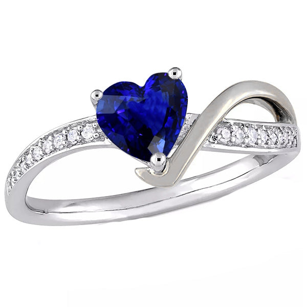 Gemstone   Sparkling Unique Lady’s  Heart Blue Sapphire Ring Twisted Shank Diamonds