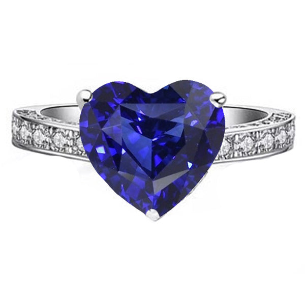  Sparkling Unique   Ladies Gemstone Ring Heart Cut Sapphire & Diamond