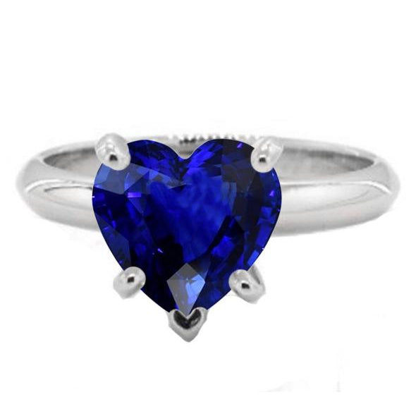 Gemstone Heart Solitaire Prong Set Ceylon Sapphire Ring 2.50 Carats