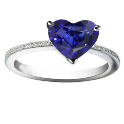 Natural Earth Mined Diamond Solitaire Ring Accents Heart Sri Lankan Sapphire 3 Carats