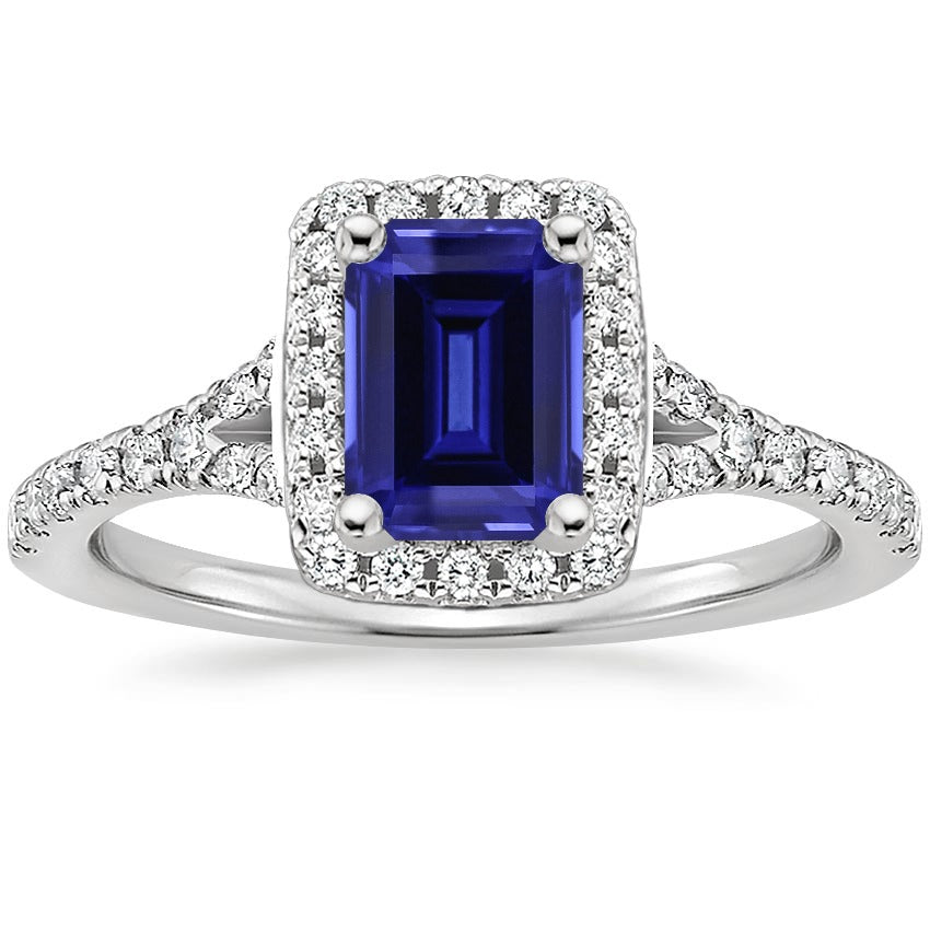 New Females Blue Emerald Ceylon Sapphire Diamond Engagement Ring