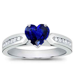 Blue Sapphire Gemstone Ring Heart & Round Natural Earth Mined Diamonds 2.50 Carats Gold