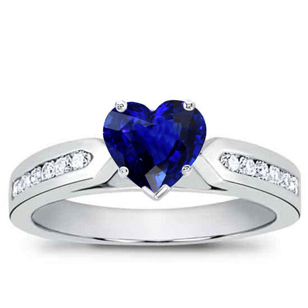 Blue   Sparkling Unique Lady’s  Sapphire Gemstone Ring Heart & Round Diamonds 