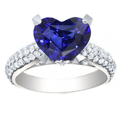 Heart Blue Sapphire Natural Earth Mined Diamond Ring 5 Carats White Gold Jewelry