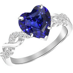 Gemstone Ring Heart Cut Blue Sapphire Infinity Style 4 Carats Natural Earth Mined Diamond