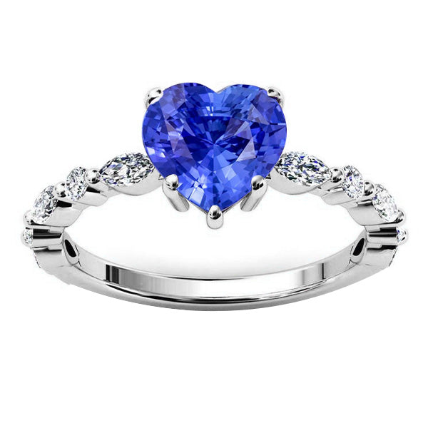 Woman's  Weeding Anniversary    Marquise & Round Diamond Ring Heart Light Blue Sapphire