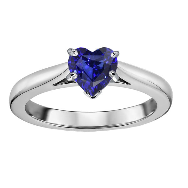 Woman's  Weeding Anniversary    Heart Solitaire Ceylon Sapphire Ring Prong