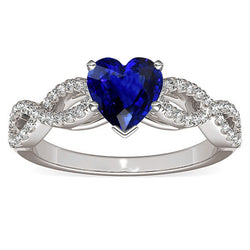 3 Carats Heart Gemstone Blue Sapphire Natural Earth Mined Diamond Ring Infinity Style