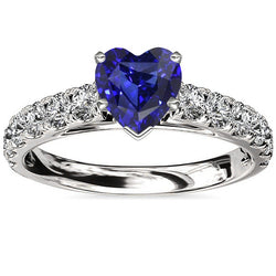 Heart Sapphire Gemstone Ring & Double Pave Natural Earth Mined Diamond Accents 3.50 Carats