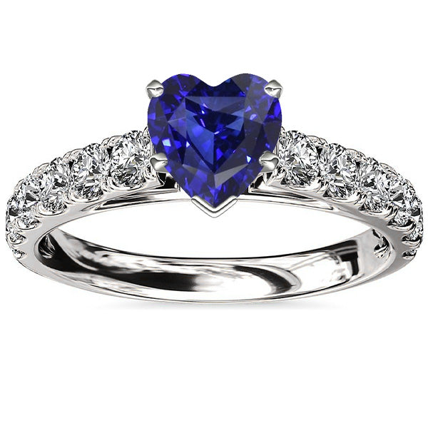Heart Sapphire Gemstone Ring & Double Pave Diamond Accents
