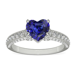 White Gold Natural Earth Mined Diamond Jewelry Heart Sapphire Ring & Accents 3.50 Carats
