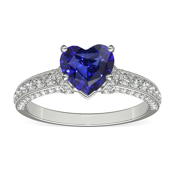 White Gold  Woman's  Weeding Anniversary    Diamond Jewelry Heart Sapphire Ring & Accents
