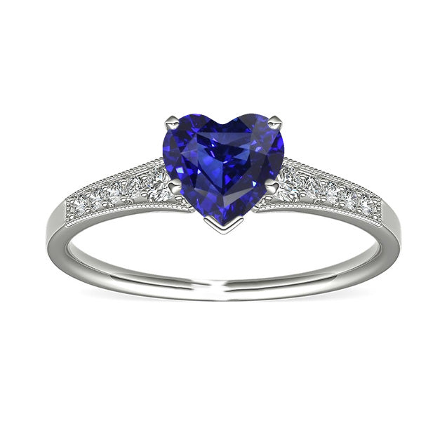 Woman's  Weeding Anniversary    Heart Antique Style Blue Sapphire Diamond Ring