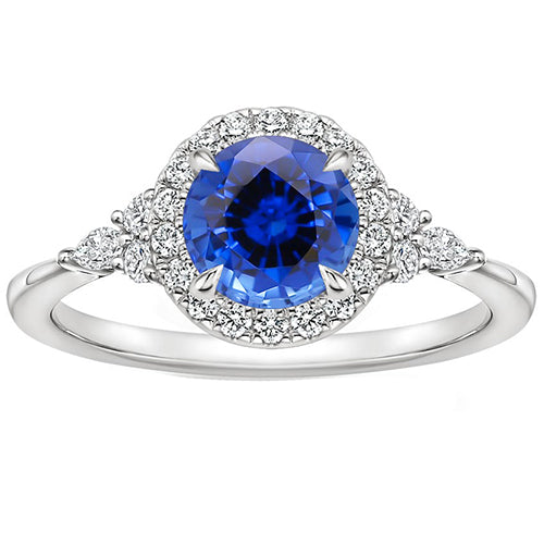 Best Amazing LAdies Engagement Ring Pear Diamond & Round Cut Halo Ceylon Sapphire 