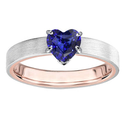 Natural Real ( Not Lab Grown )  Two Tone Solitaire Heart Deep Blue Sapphire Ring 1.50 Carats
