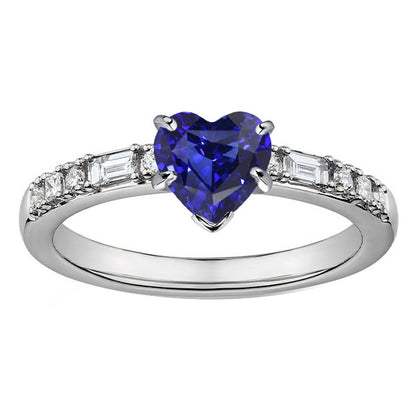 Gemstone Unique Lady’s Heart Sapphire Ring Baguette & Princess Diamonds 