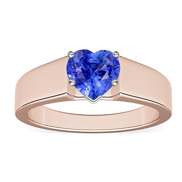 Solitaire Unique Lady’s  Heart Sapphire Ring 1.50 Carats Two Tone Gold Thick Shank