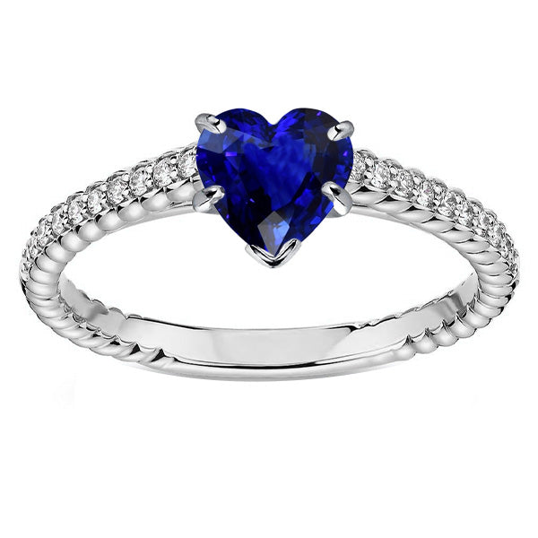 Ceylon Unique Lady’s Sapphire Solitaire Ring & Pave Set Diamond Accents