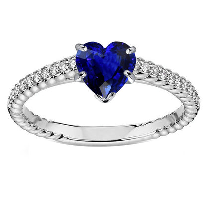 Ceylon Unique Lady’s Sapphire Solitaire Ring & Pave Set Diamond Accents