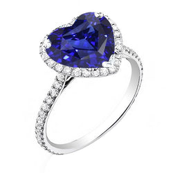 Halo Heart Ceylon Sapphire Engagement Ring 4.50 Carats Natural Earth Mined Diamond Jewelry