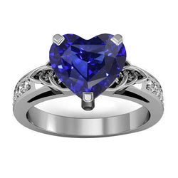 Vintage Style Gemstone Ring Heart Cut Sapphire & Natural Earth Mined Diamonds 3.50 Carats