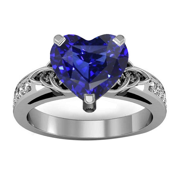 Vintage Style Gemstone Ring Heart Cut Sapphire & Diamonds 