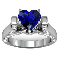 Heart Cut Gemstone Ring Sri Lankan Sapphire 4 Carats Natural Earth Mined Diamonds
