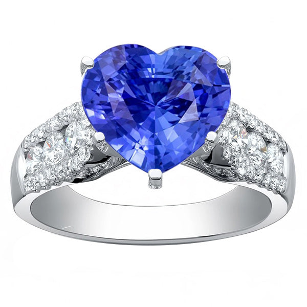 Unique Lady’s Diamond Ring Heart Shaped Light Blue Sapphire Jewelry