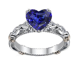 Blue Sapphire Heart Gemstone Ring 2.50 Carats Antique Style Jewelry