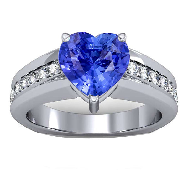 Unique Lady’s Round Diamond Engagement Ring Heart Natural Blue Sapphire