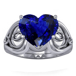 Solitaire Ring Heart Deep Blue Sapphire Vintage Style 3.50 Carats