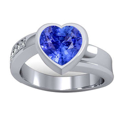Natural Real ( Not Lab Grown )  Gemstone Ring Heart Bezel Set Ceylon Sapphire 2.25 Carats Jewelry