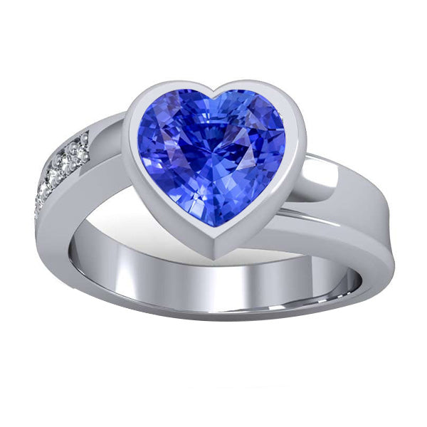 Gemstone Unique Lady’s  Ring Heart Bezel Set Ceylon Sapphire