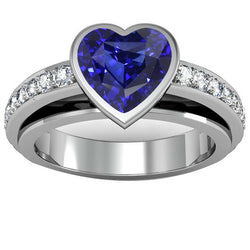 Engagement Ring Bezel Set Deep Blue Sapphire 3.50 Carats Pave Natural Earth Mined Diamonds