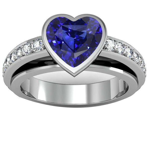 Unique Lady’s Engagement Ring Bezel Set Deep Blue Sapphire