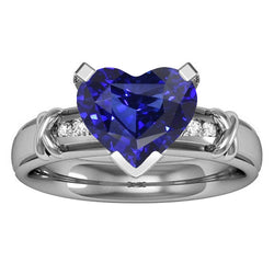 Round Natural Earth Mined Diamond Engagement Ring 3 Carats Ceylon Blue Sapphire X Style