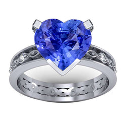 Blue Sapphire Anniversary Ring Round Natural Earth Mined Diamonds 3.50 Carat Vintage Style