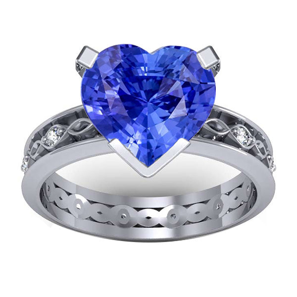  Sparkling Unique Lady’s  Blue Sapphire Anniversary Ring Round Diamonds