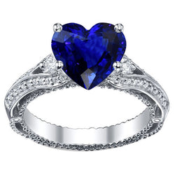 Women's Natural Earth Mined Diamond Ring Heart Shaped Sapphire 4.50 Carats Vintage Style