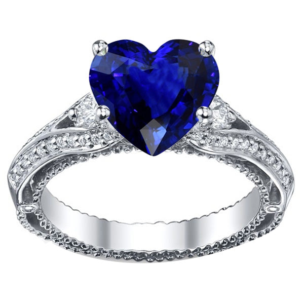 Women's Natural Earth Mined Diamond Ring Heart Shaped Sapphire 4.50 Carats Vintage Style