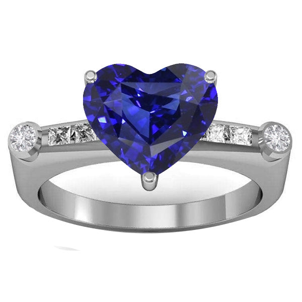 New STylish ladies Princess & Round Diamond Natural Blue Sapphire Ring